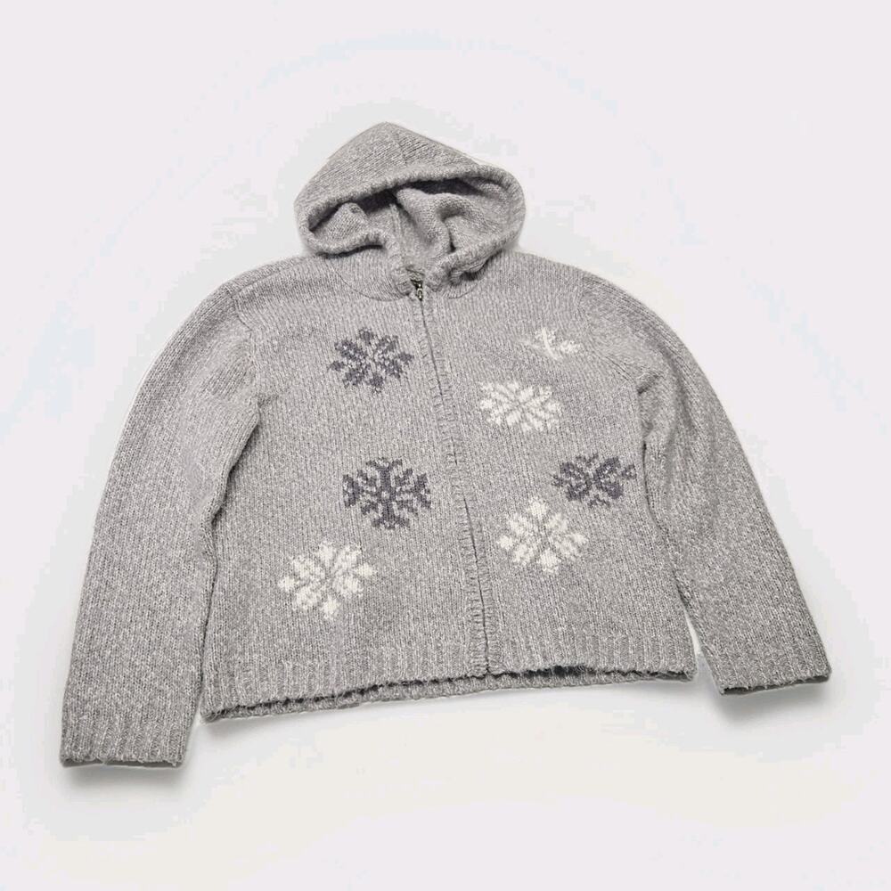 Vintage Womens Full Zip Gray Cardigan Snowflake Sweater Large Nordic Ski